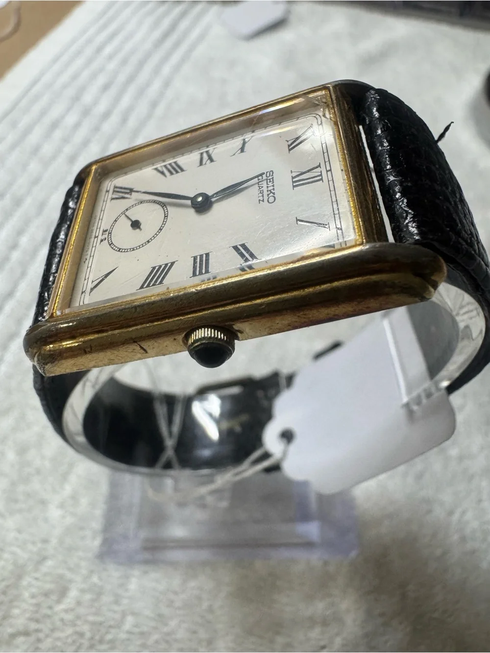 Seiko Men's Rectangular Dress Watch in Black and Gold-Tone